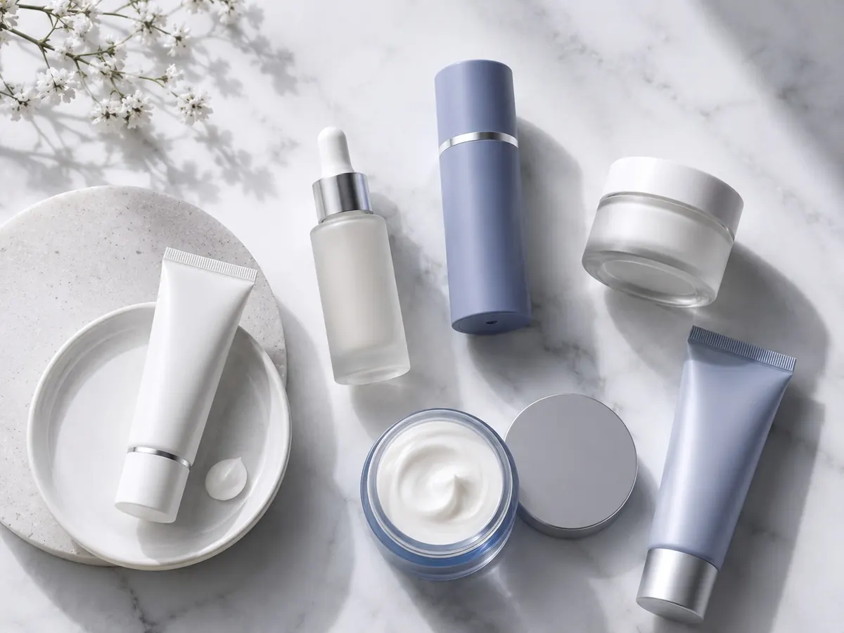 MoCRA cosmetics compliance — personal care products on marble